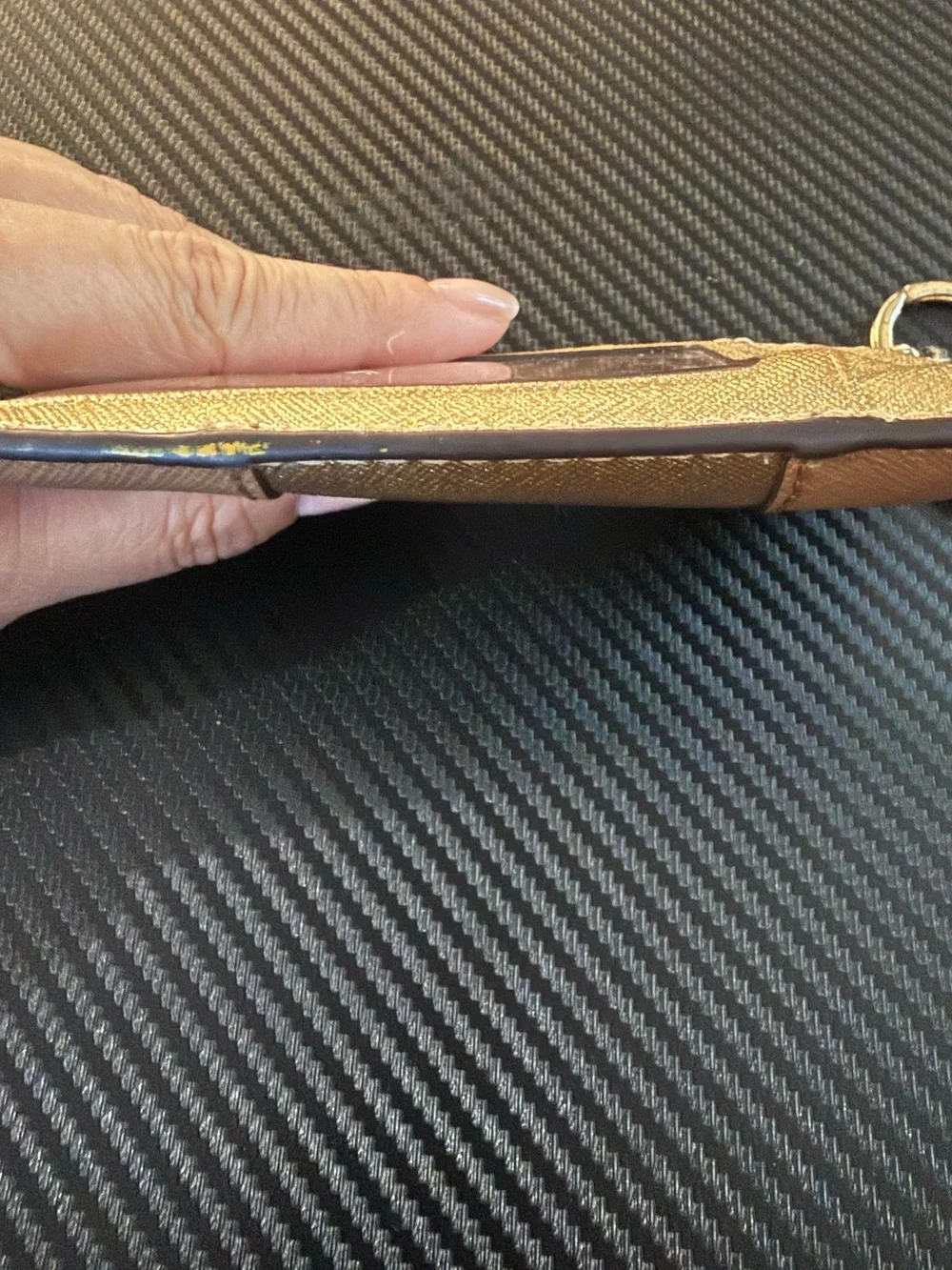 Michael Kors ID and Zippered Coin Pouch with Keyring- Tan and Gold